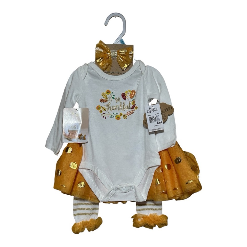 💟Toddler/Baby Girl 4-Pc Fall/Thanksgiving Outfit By: Baby Essentials Size: 6M👶